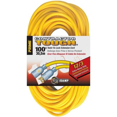 Prime Prime EC730835 Yellow Twist-To-Lock Outdoor Extension Cord; 100 ft. EC730835